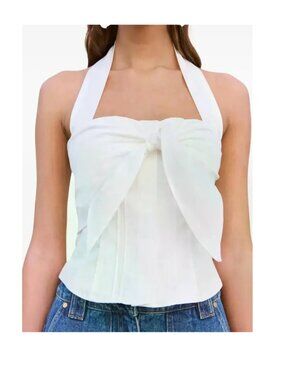 NWT Cult Gaia Draped White Liliana Halter Top Size M